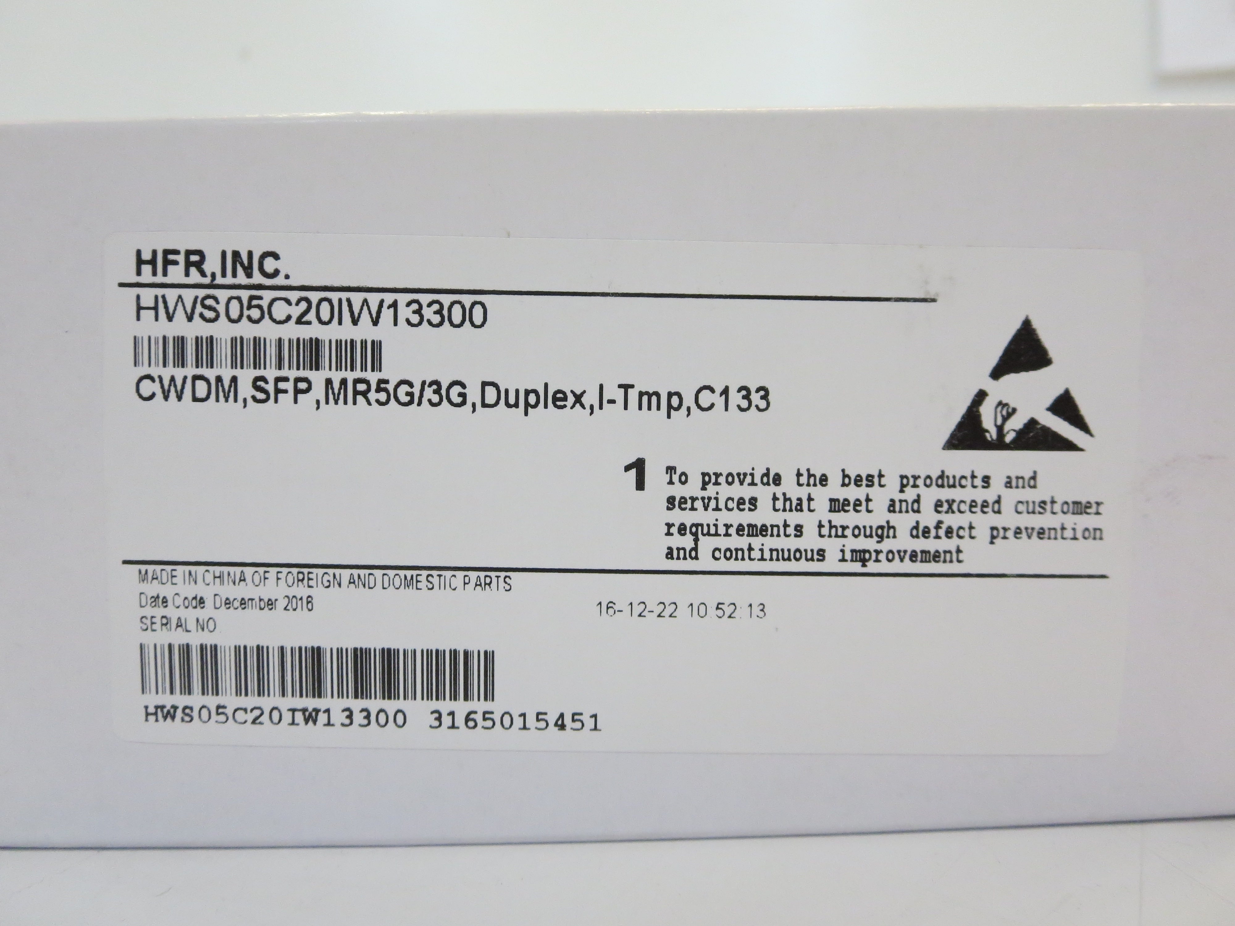 CWDM SFP MR5G/3G Duplex I-Temp C133 1331NM Linktel PN LX4334IWR