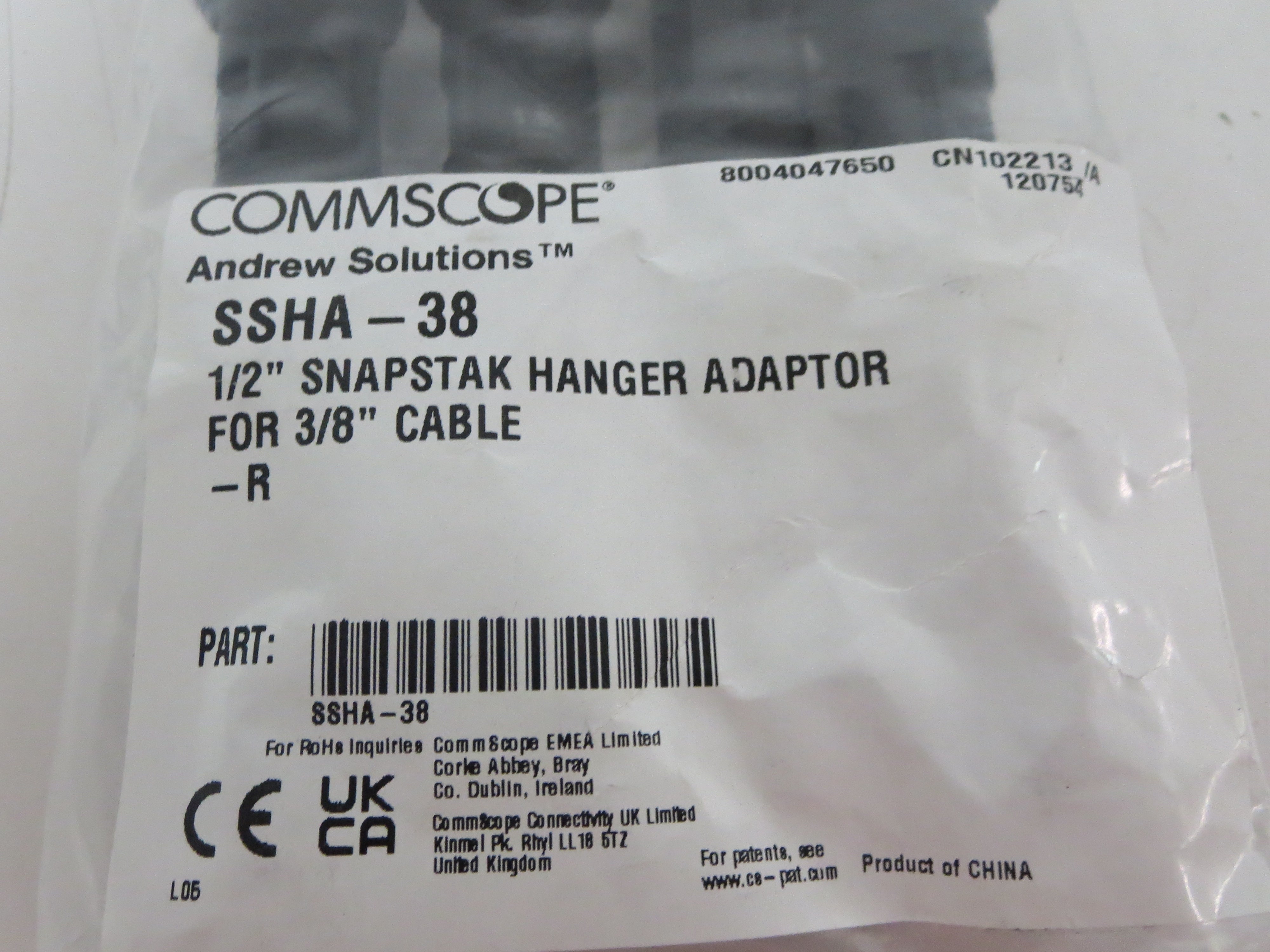 1/2" SNAPSTAK HANGER ADAPTOR FOR 3/8" CABLE; 10/BAG
