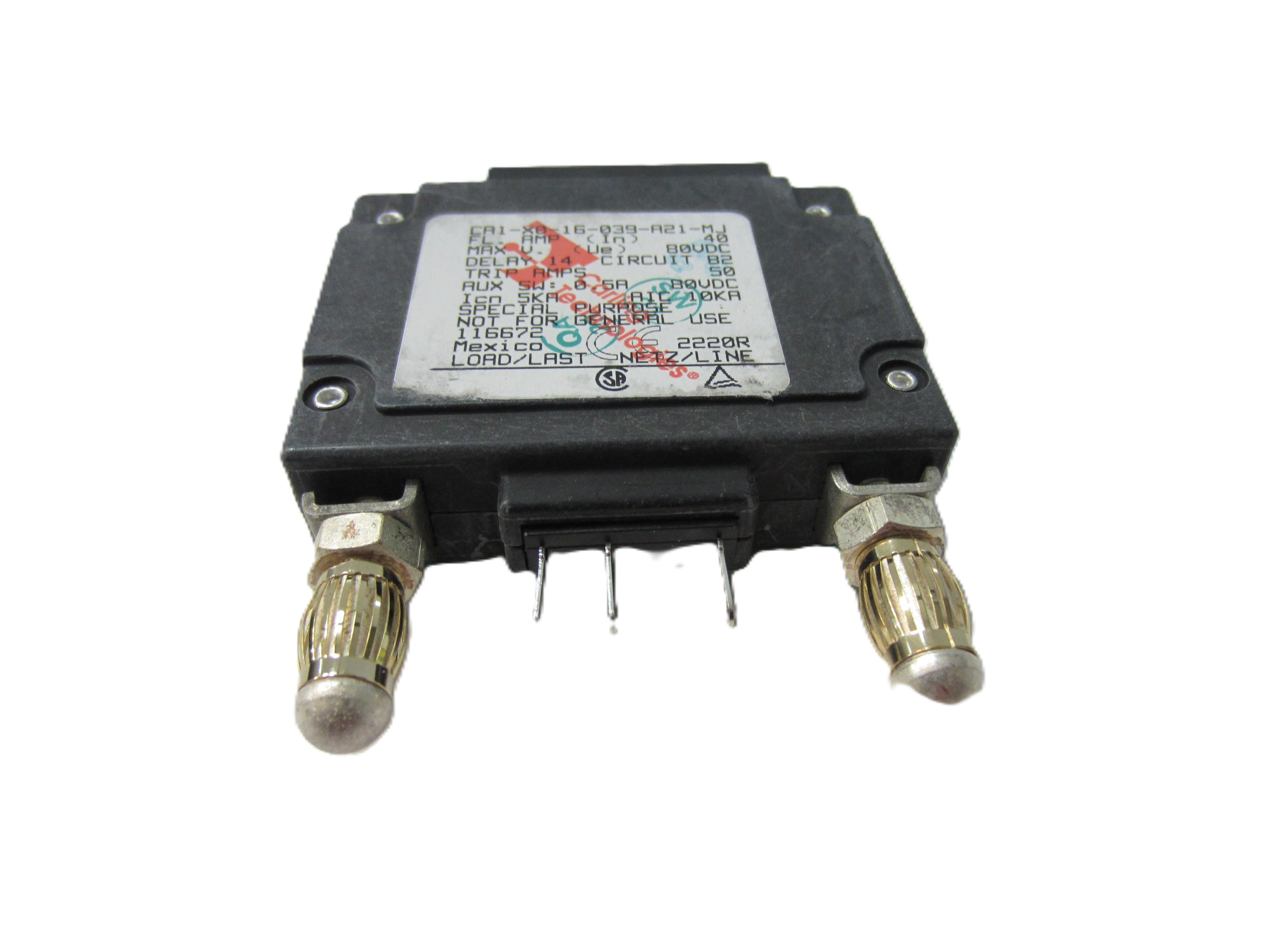 100 Amp Circuit Breaker, Bullet, Black Handle, 3 Pins Uneven, No Alarm Strap