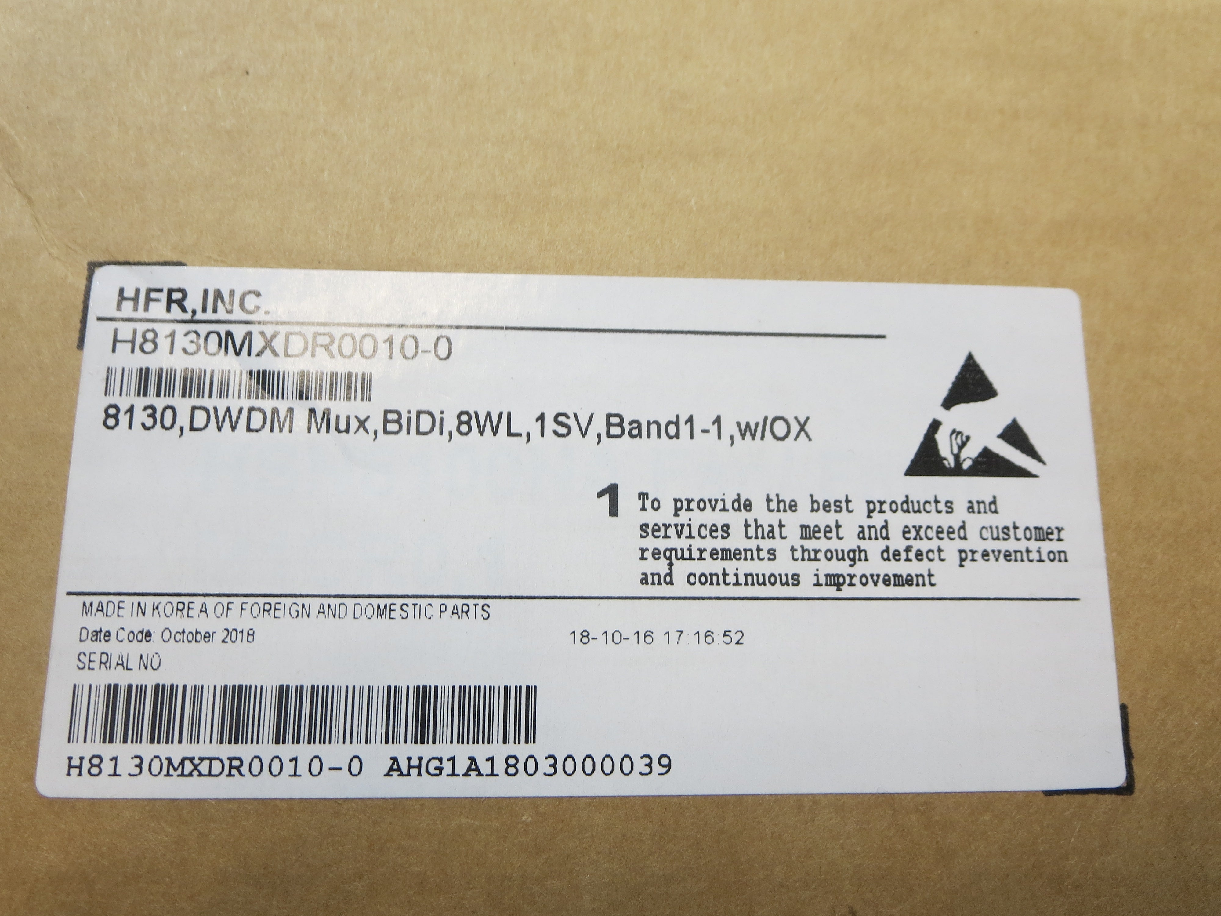 8130 DWDM Mux BiDi 8WL 1SV Band1-1 w/OX
