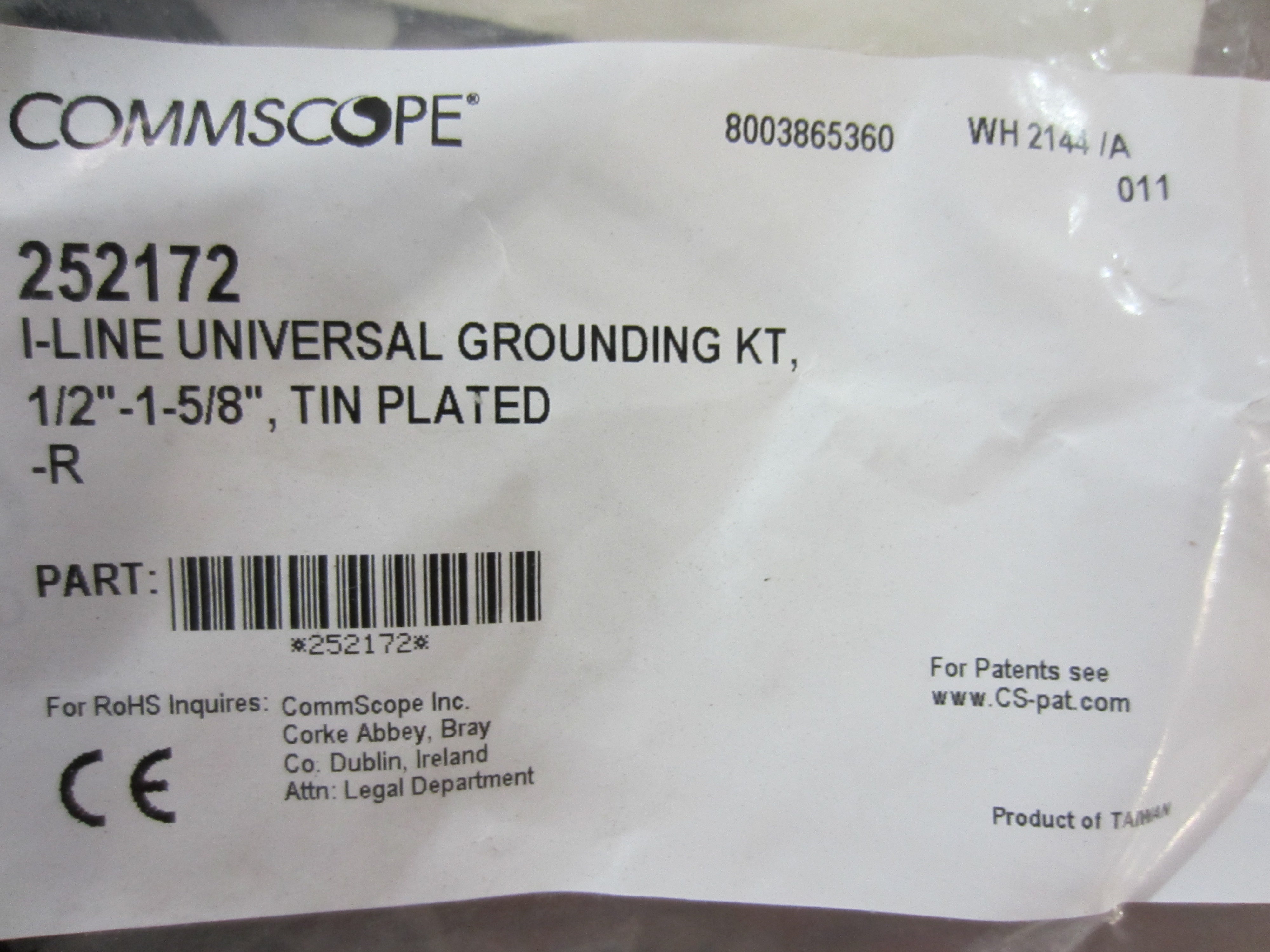 UNIVERSAL COAXIAL GROUND KIT FOR 1/2" TO 1-5/8" CABLE WITH 5' LEAD AND UNATTACHED 2-HOLE LUG