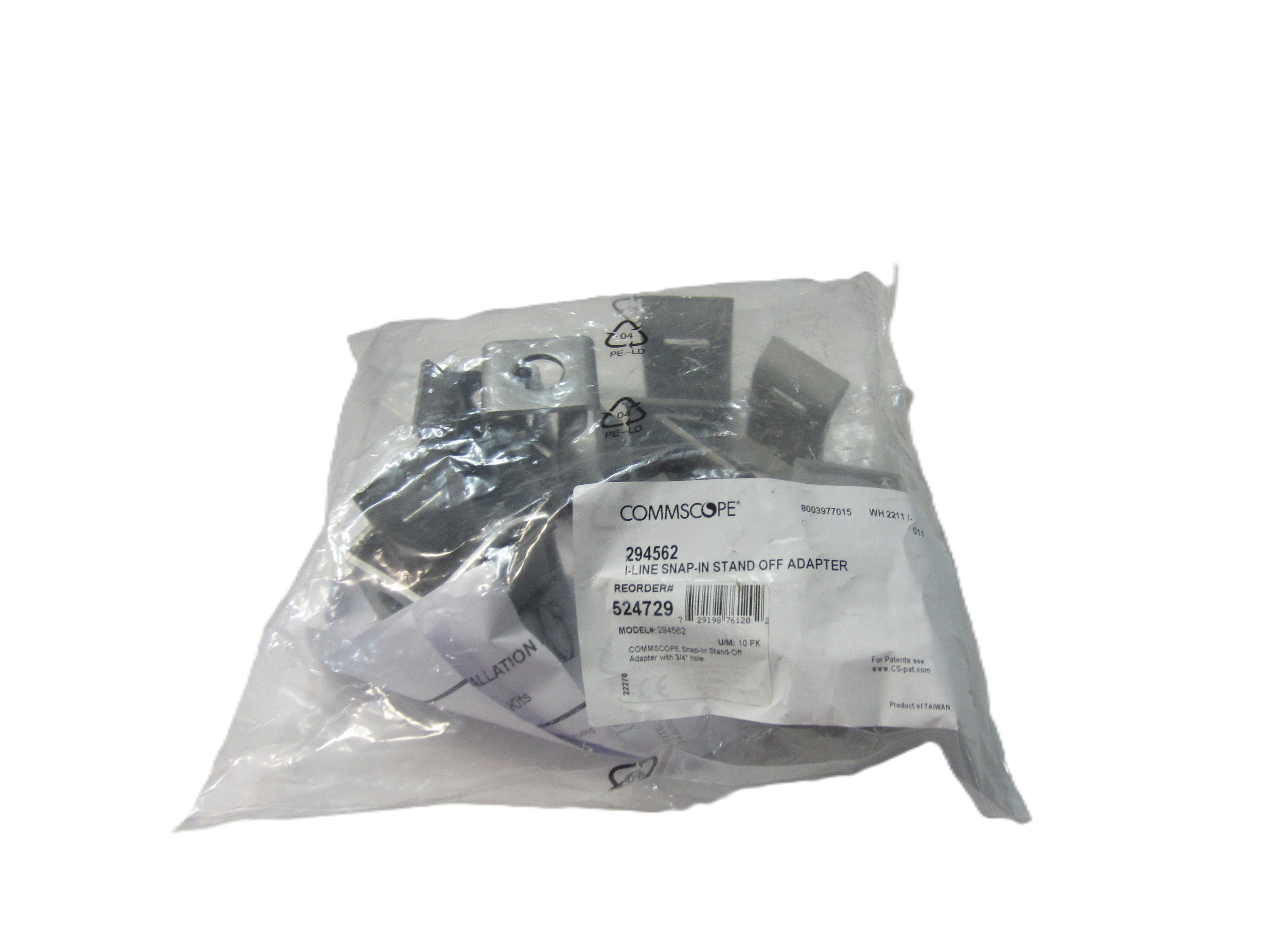 SNAP-IN STANDOFF ADAPTOR WITH 3/4" HOLE. (KIT OF TEN)