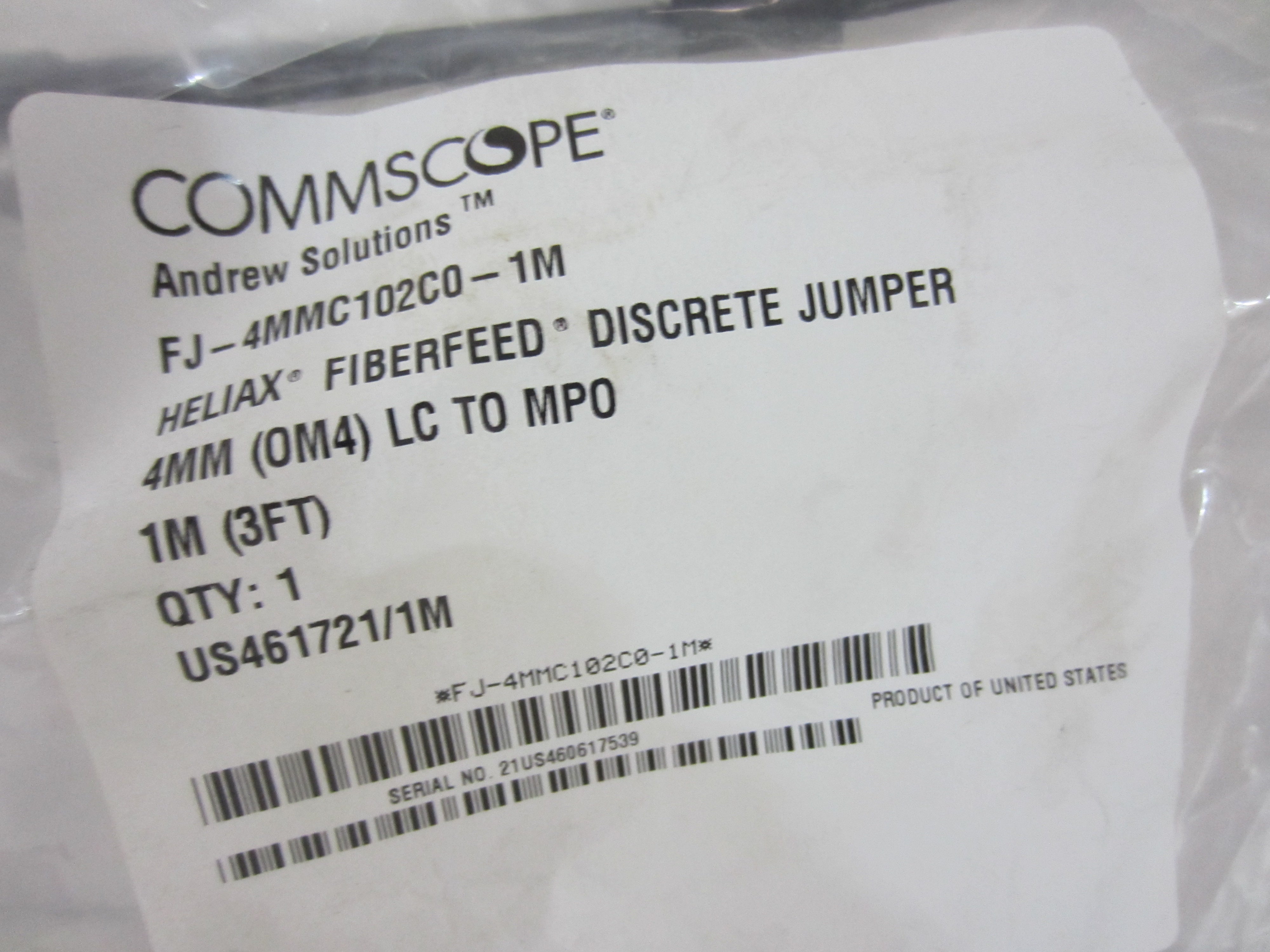 FIBERFEED DISCRETE JUMPER 4MM (OM4) LC TO MPO 1M (3FT)