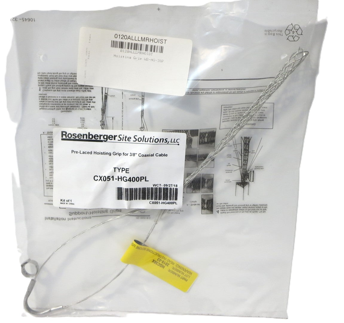 HOISTING GRIP FOR 3/8 OR LMR-400 - PRE LACED, ANT.12054