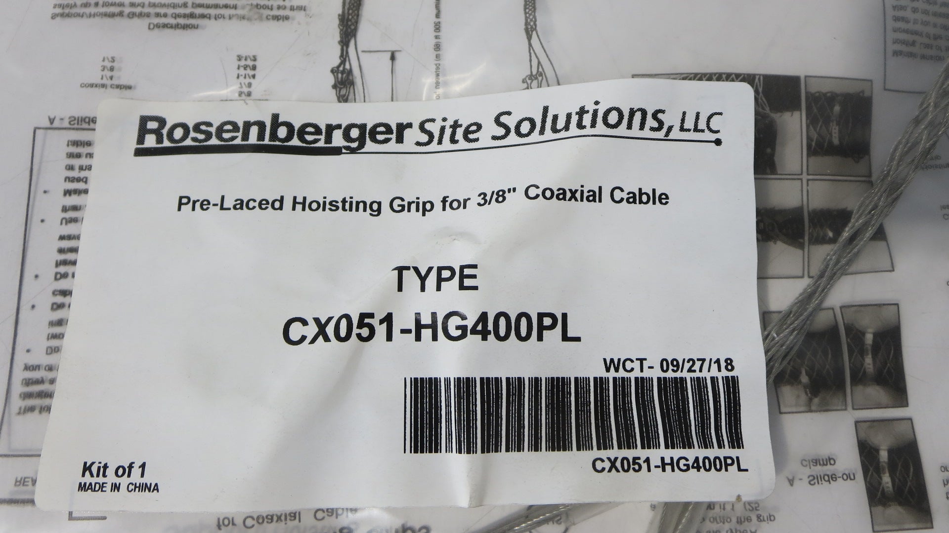 HOISTING GRIP FOR 3/8 OR LMR-400 - PRE LACED, ANT.12054