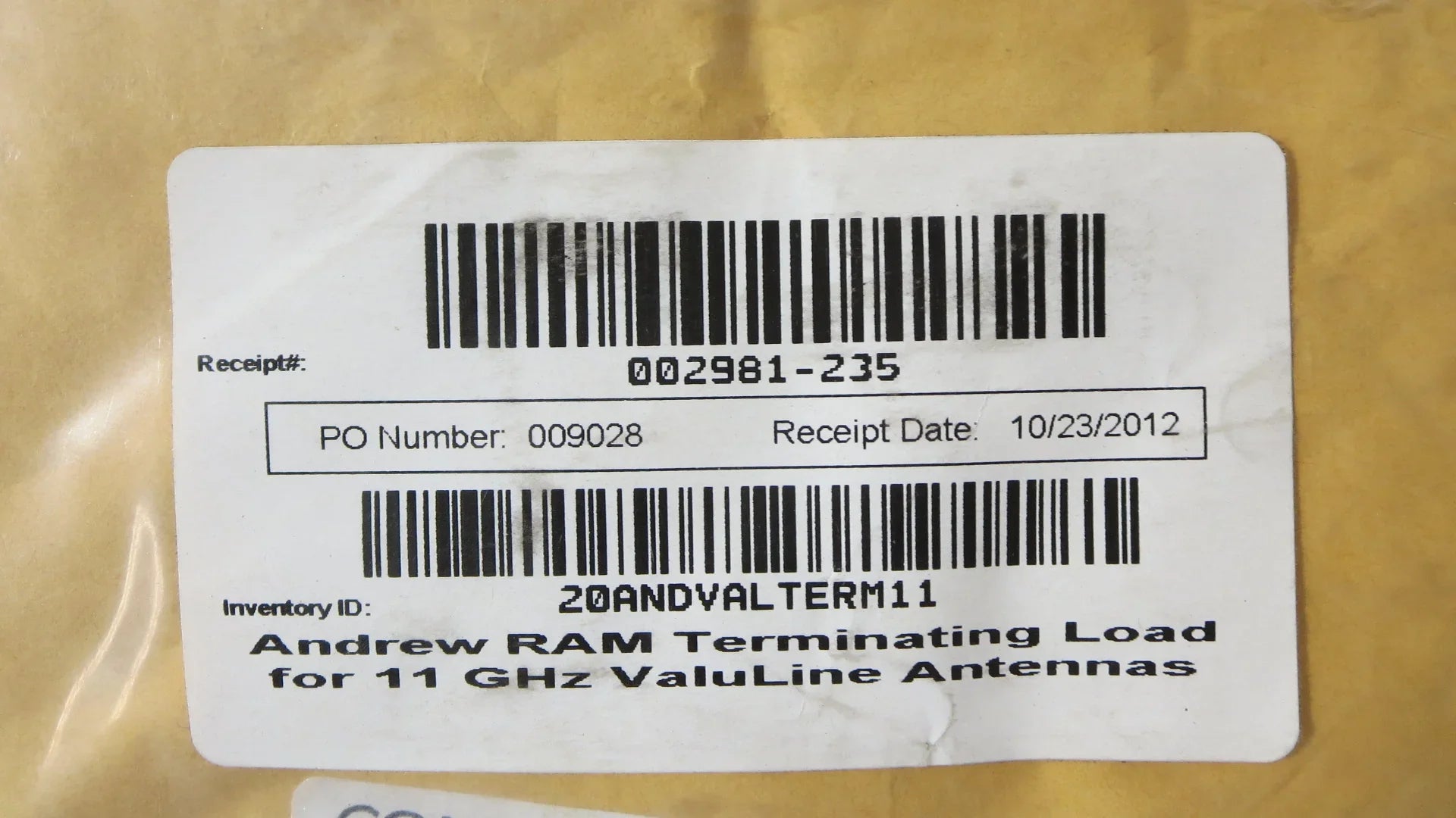 Andrew RAM Terminating Load for 11 GHz ValuLine Antennas;