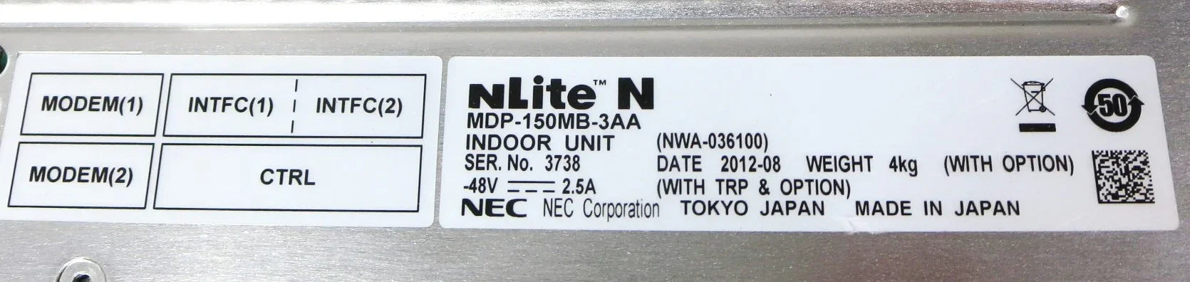NLITE N INDOOR UNIT, IPASOLINK IDU P2P MICROWAVE COMM BTS 4P DS1 (MDP-150MB-3AA)