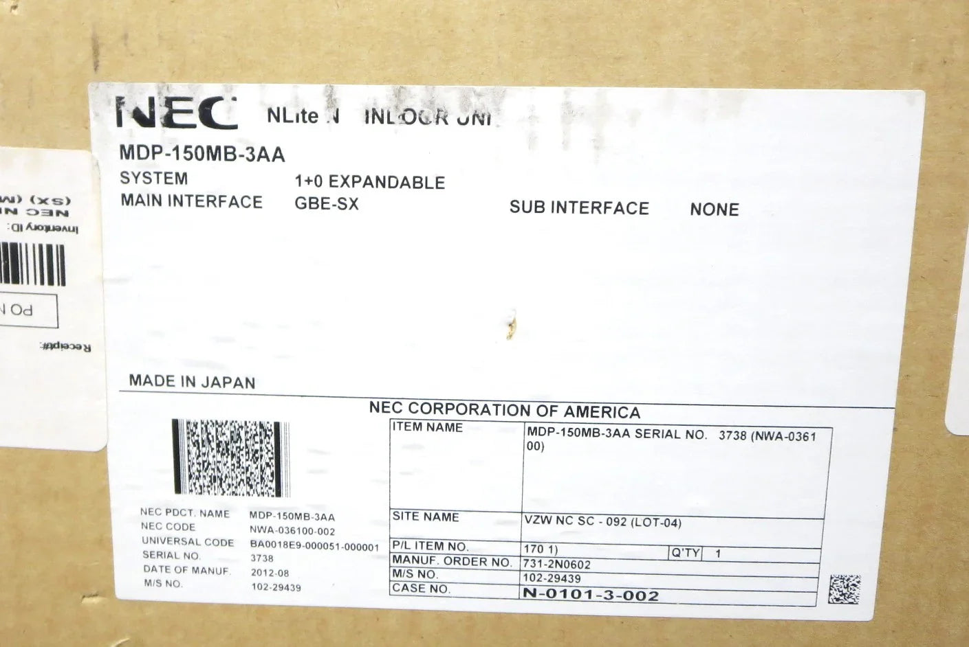 NLITE N INDOOR UNIT, IPASOLINK IDU P2P MICROWAVE COMM BTS 4P DS1 (MDP-150MB-3AA)