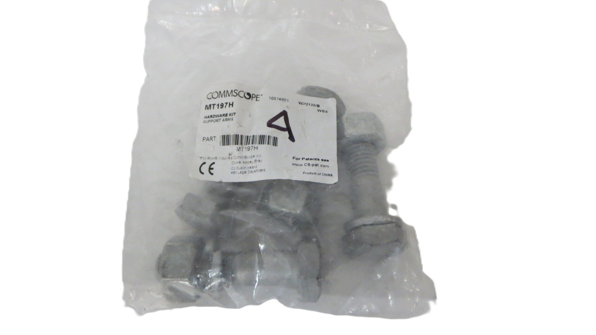 SINGLE SUPPORT ARM HARDWARE KIT. ONE PACK CONTAINS 4 BOLTS NUTS AND WASHERS