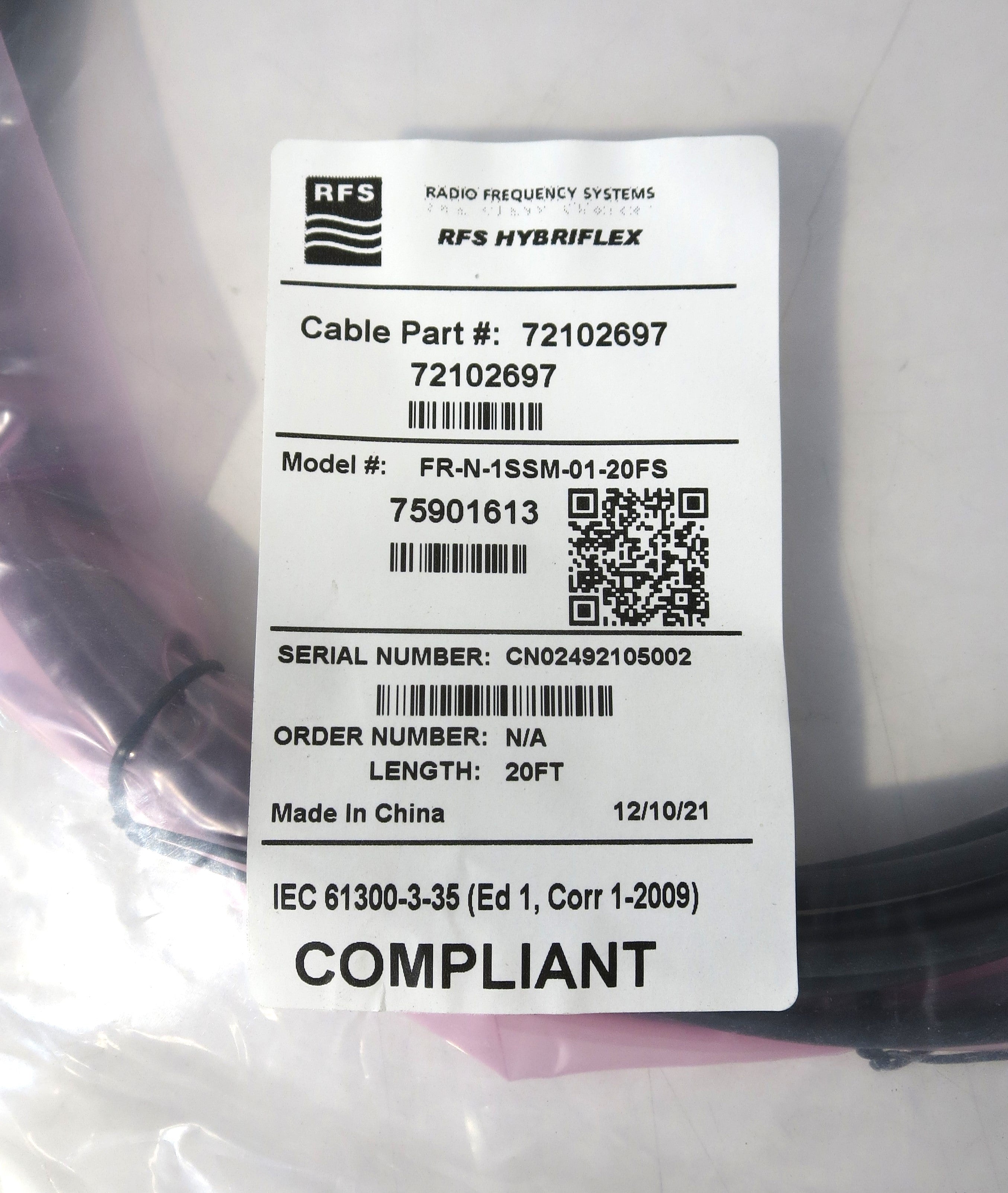 HYBRIFLEX® RRH Optical Fiber Cable, 1 Pair, Ruggedized Bend-Insensitive Single-Mode Fiber, DLC to Elongated DLC Clip, 20 ft
