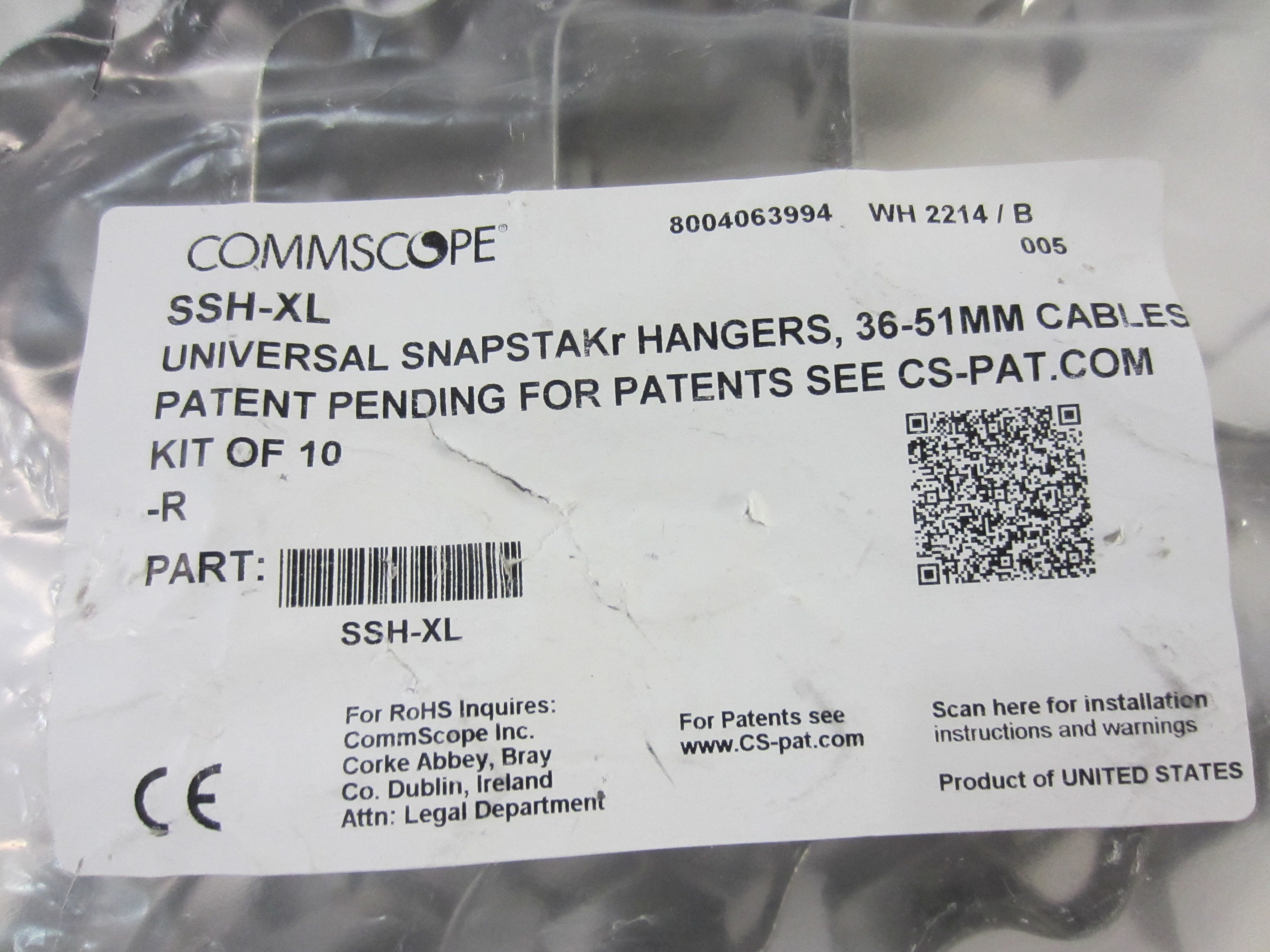UNIVERSAL SNAPSTAKR HANGERS 36-51MM CABLES; KIT OF 10