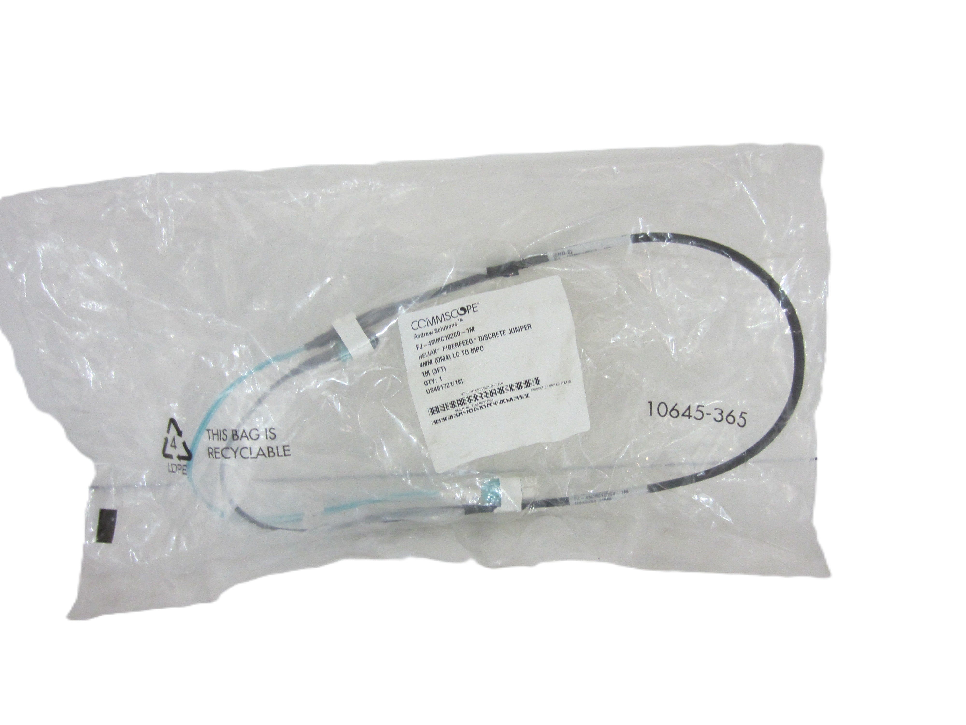 FIBERFEED DISCRETE JUMPER 4MM (OM4) LC TO MPO 1M (3FT)